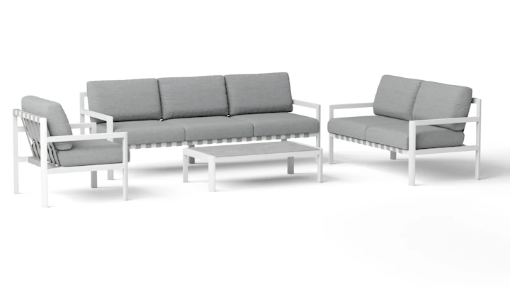 Manly White Outdoor Sofa Suite 3 + 2 + 1 With Coffee Table