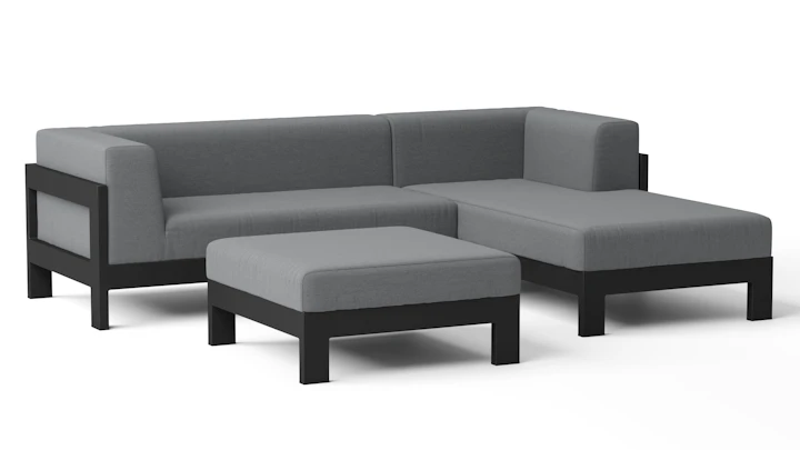 New Noosa Black Outdoor Fabric Chaise Lounge With Ottoman