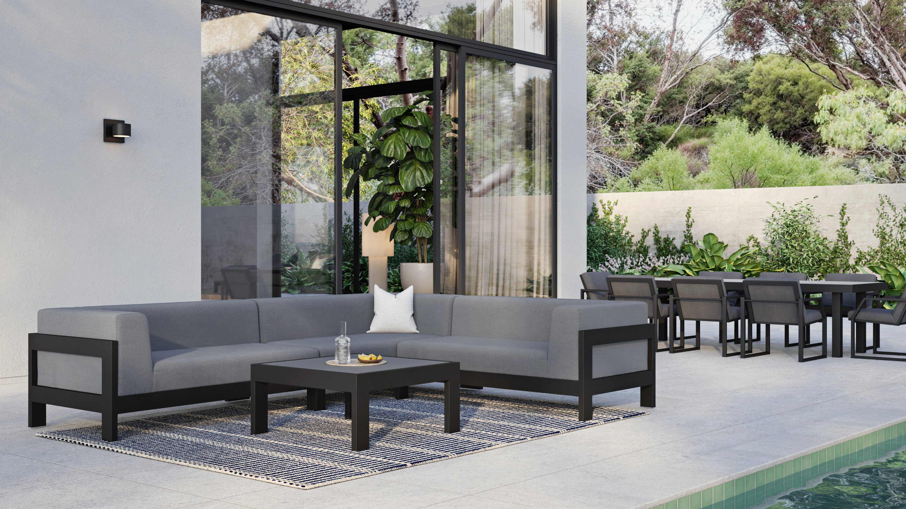 New Noosa Black Outdoor Fabric Corner Lounge With Coffee Table 9 Thumbnail