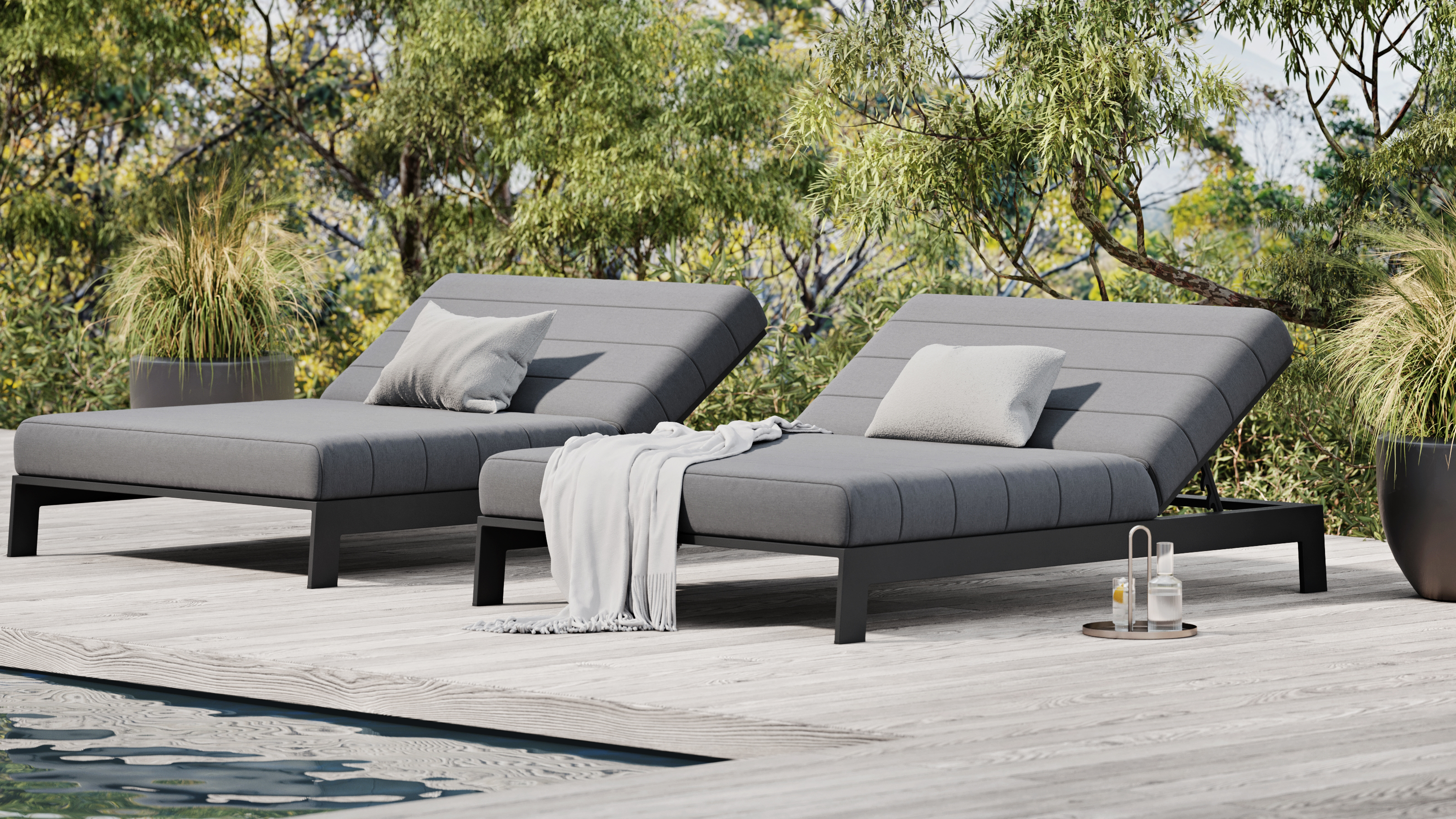 New Noosa Black Outdoor Fabric Double Sun Lounge 25 Thumbnail