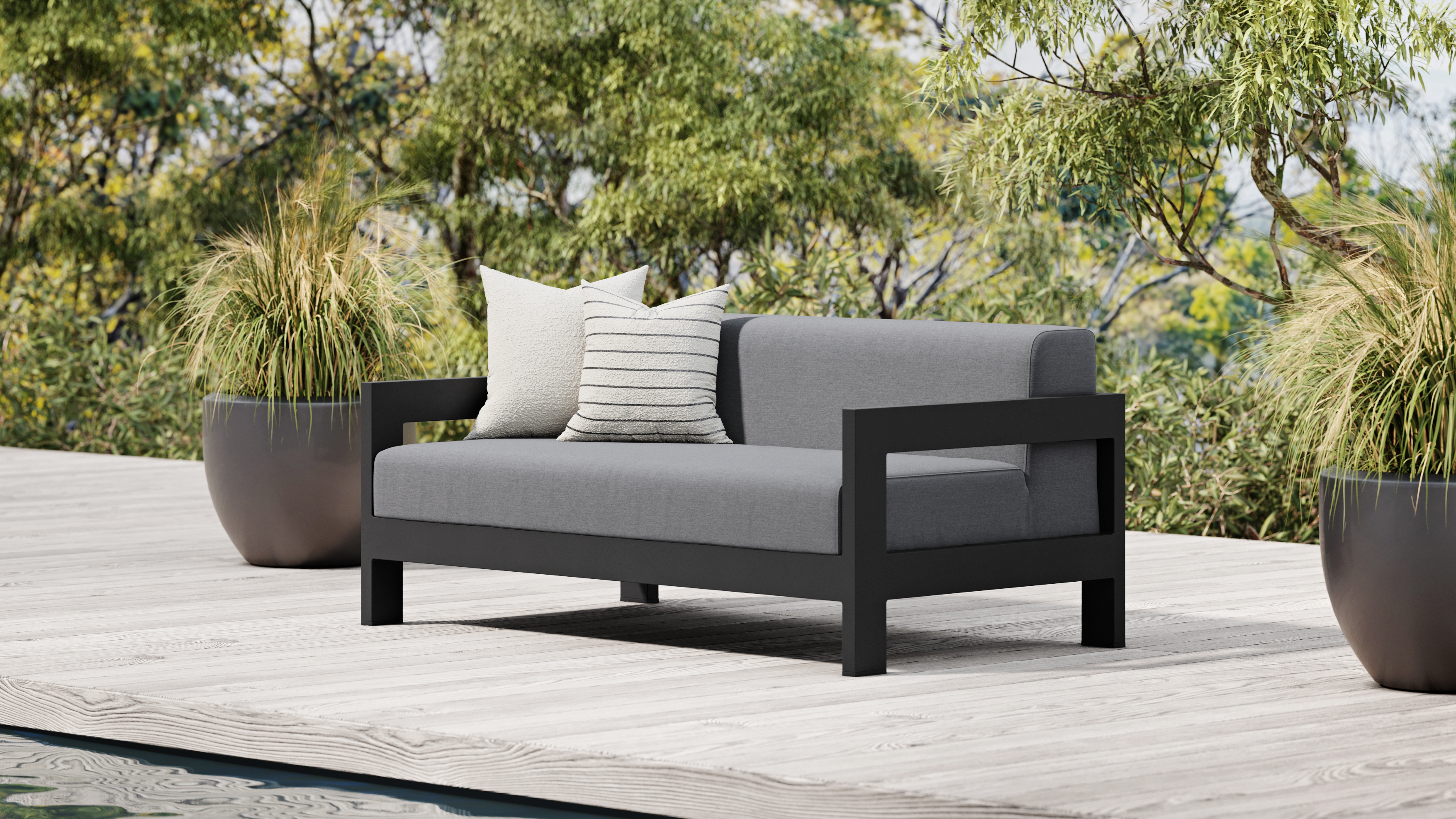 New Noosa Black Outdoor Fabric Two Seat Sofa 9 Thumbnail