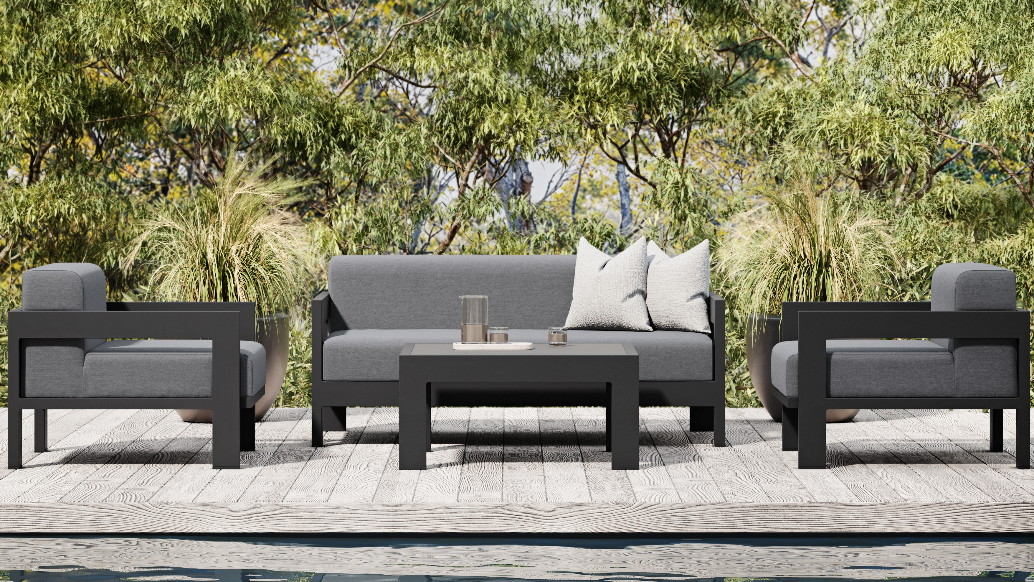 New Noosa Black Outdoor Lounge Set 2+1+1 With Coffee Table 13 Thumbnail