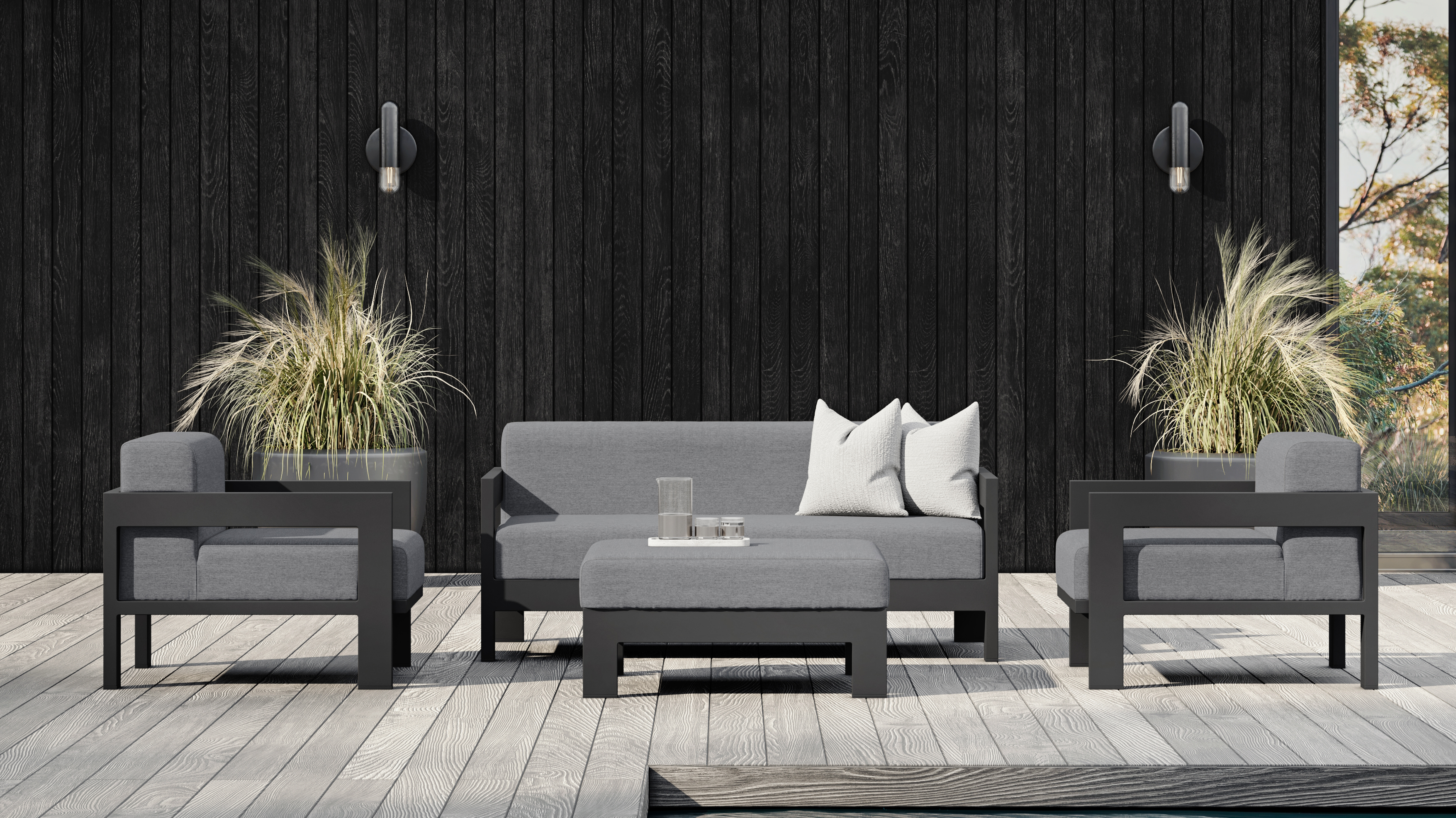 New Noosa Black Outdoor Lounge Set 2+1+1 With Ottoman 7 Thumbnail