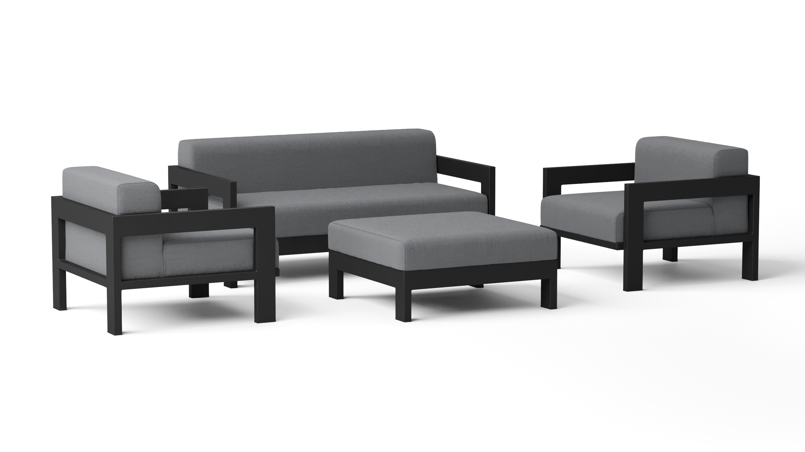 New Noosa Black Outdoor Lounge Set 2+1+1 With Ottoman 7 Thumbnail