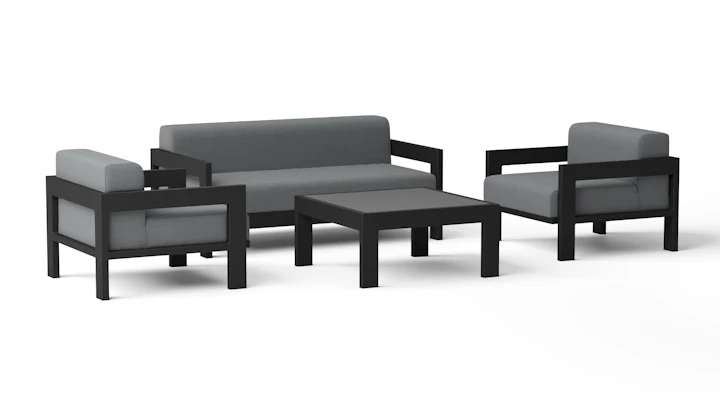 New Noosa Black Outdoor Lounge Set 2+1+1 With Coffee Table
