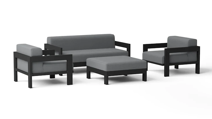 New Noosa Black Outdoor Lounge Set 2+1+1 With Ottoman