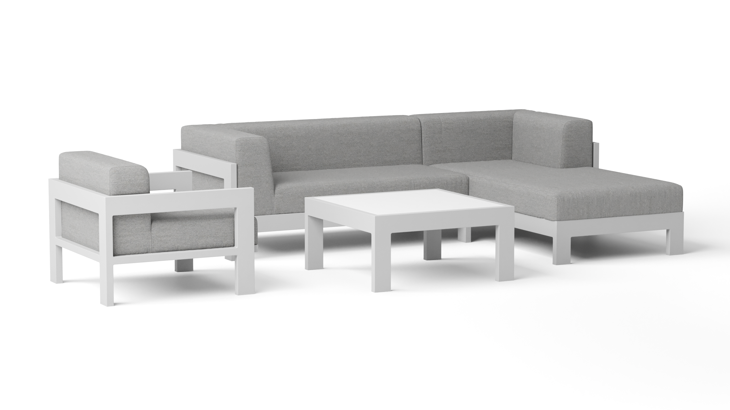 New Noosa White Outdoor Fabric Chaise Lounge With Armchair & Coffee Table 5 Thumbnail