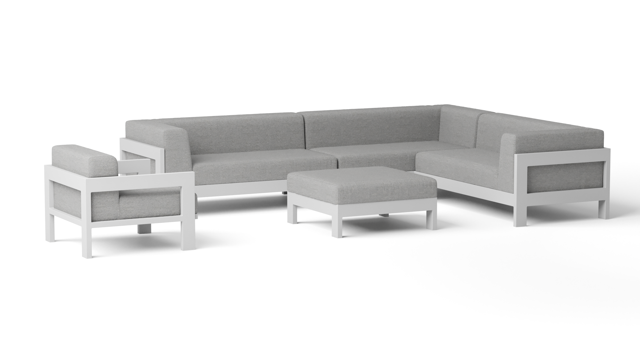 New Noosa White Outdoor Fabric Corner Lounge With Armchair And Ottoman 4 Thumbnail
