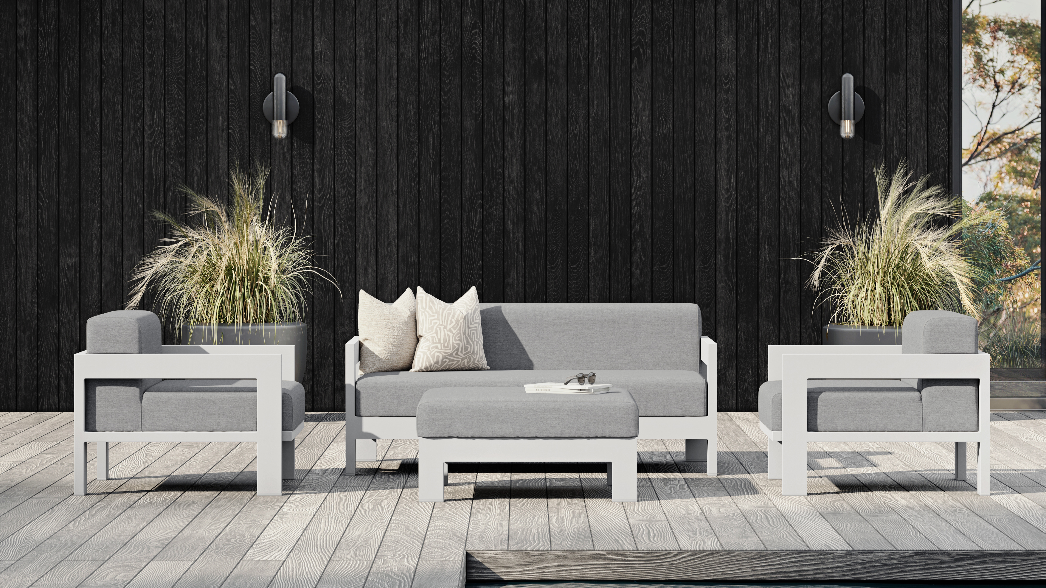 New Noosa White Outdoor Lounge Set 2+1+1 With Ottoman 7 Thumbnail