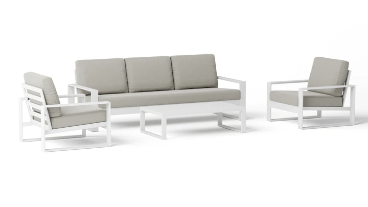Riviera White Outdoor Lounge Set 3+1+1 With Coffee Table