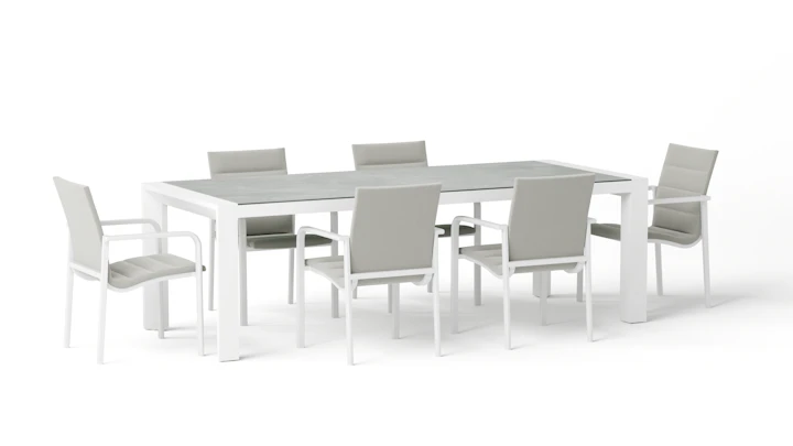 Santa Monica White 7-piece Outdoor Dining Set With Santa Monica White Chairs
