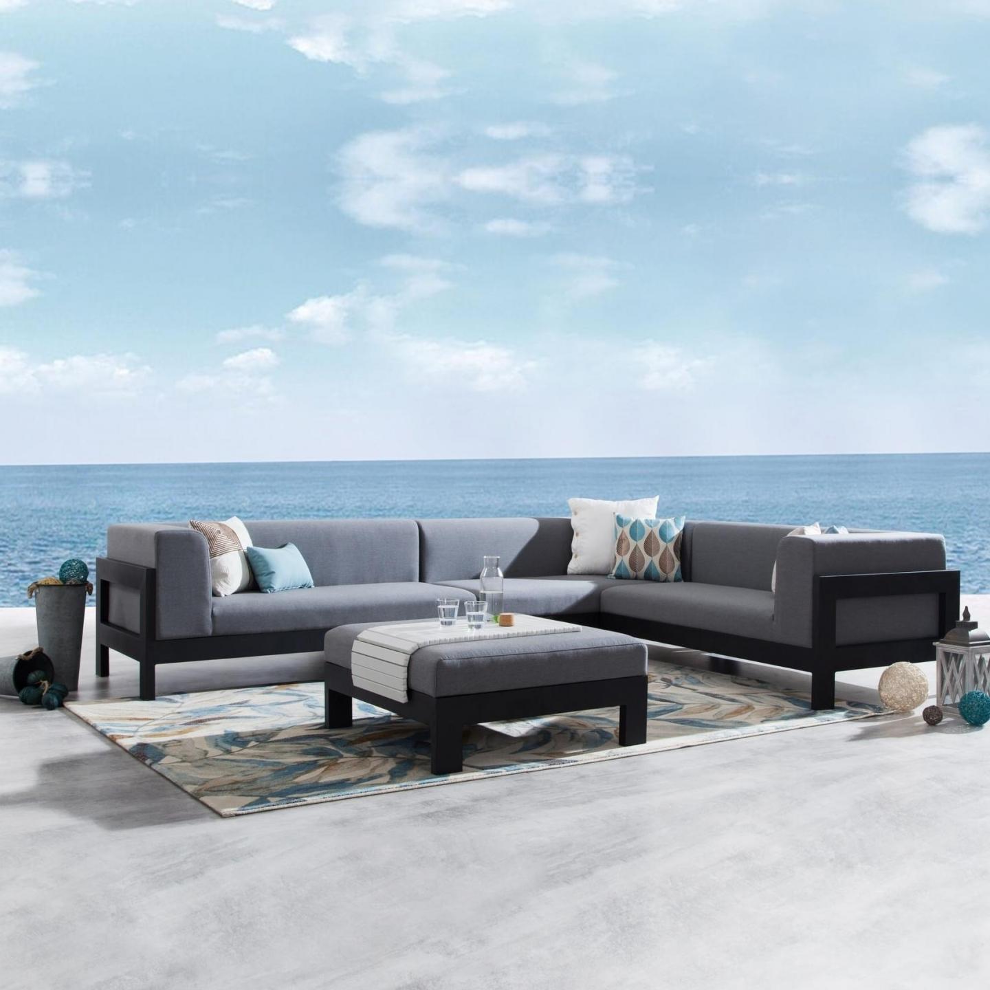 New Noosa Black Outdoor Fabric Corner Lounge With Ottoman Lavita Outdoor