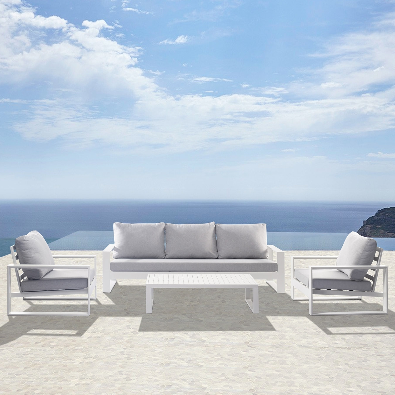 Riviera White Outdoor Lounge Set 3+1+1 With Coffee Table | Lavita Outdoor