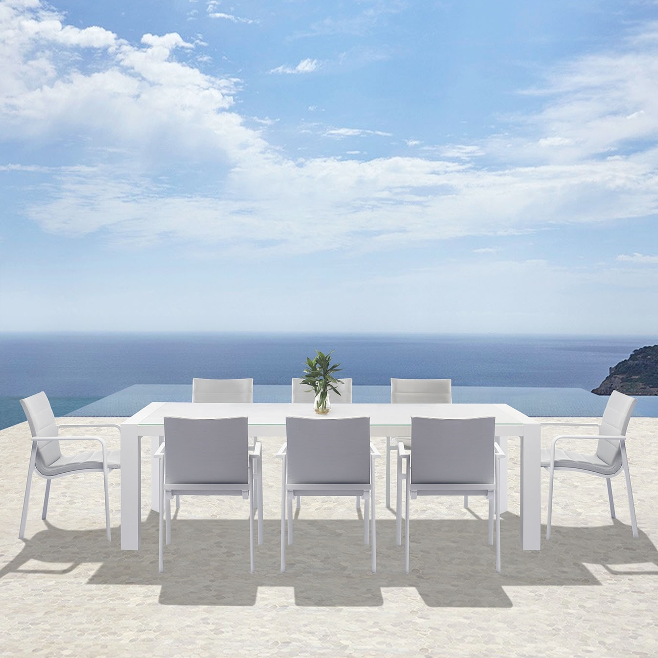 Santa Monica White 9-piece Outdoor Dining Set With Santa Monica White 