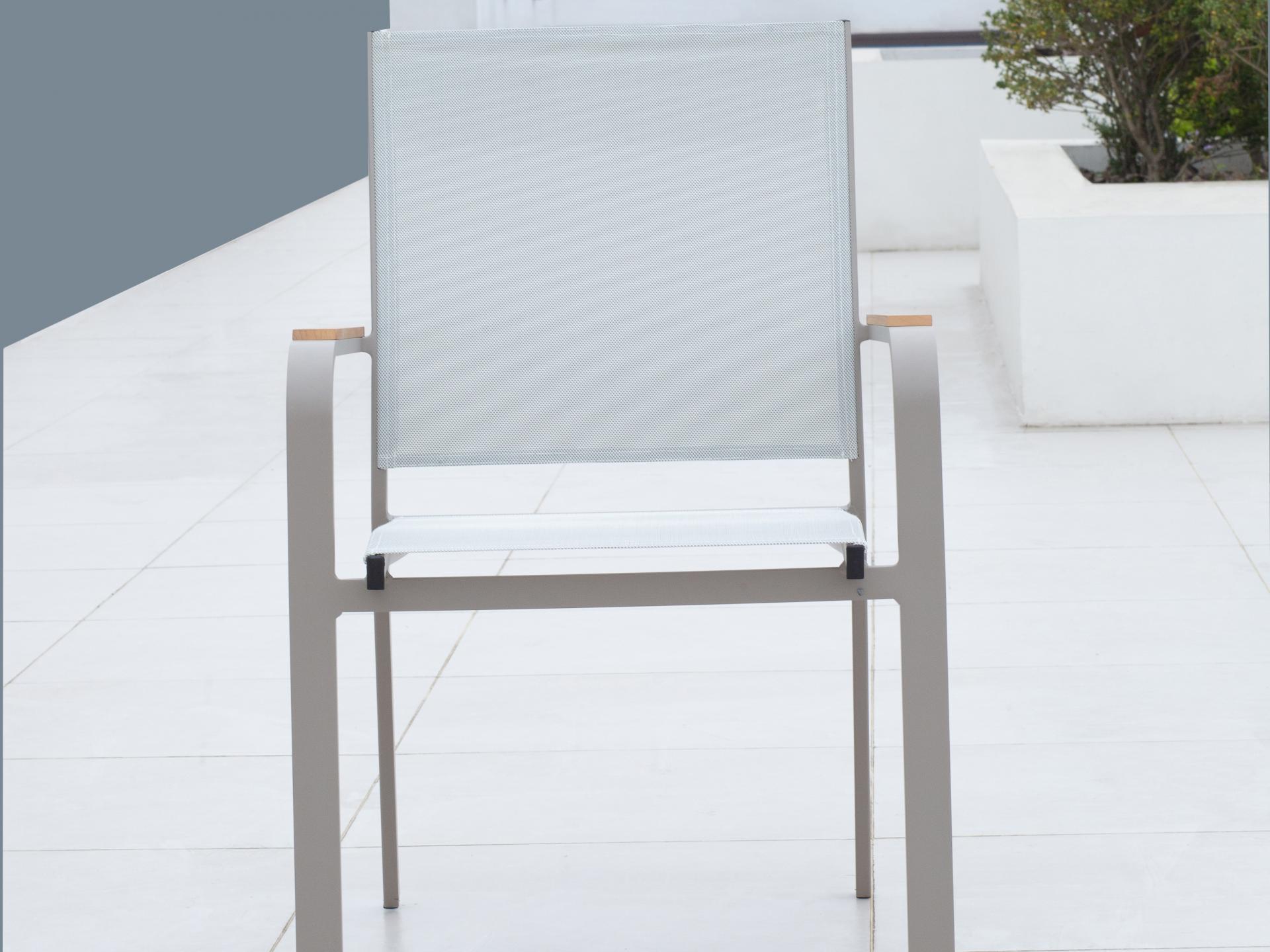 Wentworth Taupe Outdoor Dining Chair With Teak Accent Set Of 6 3