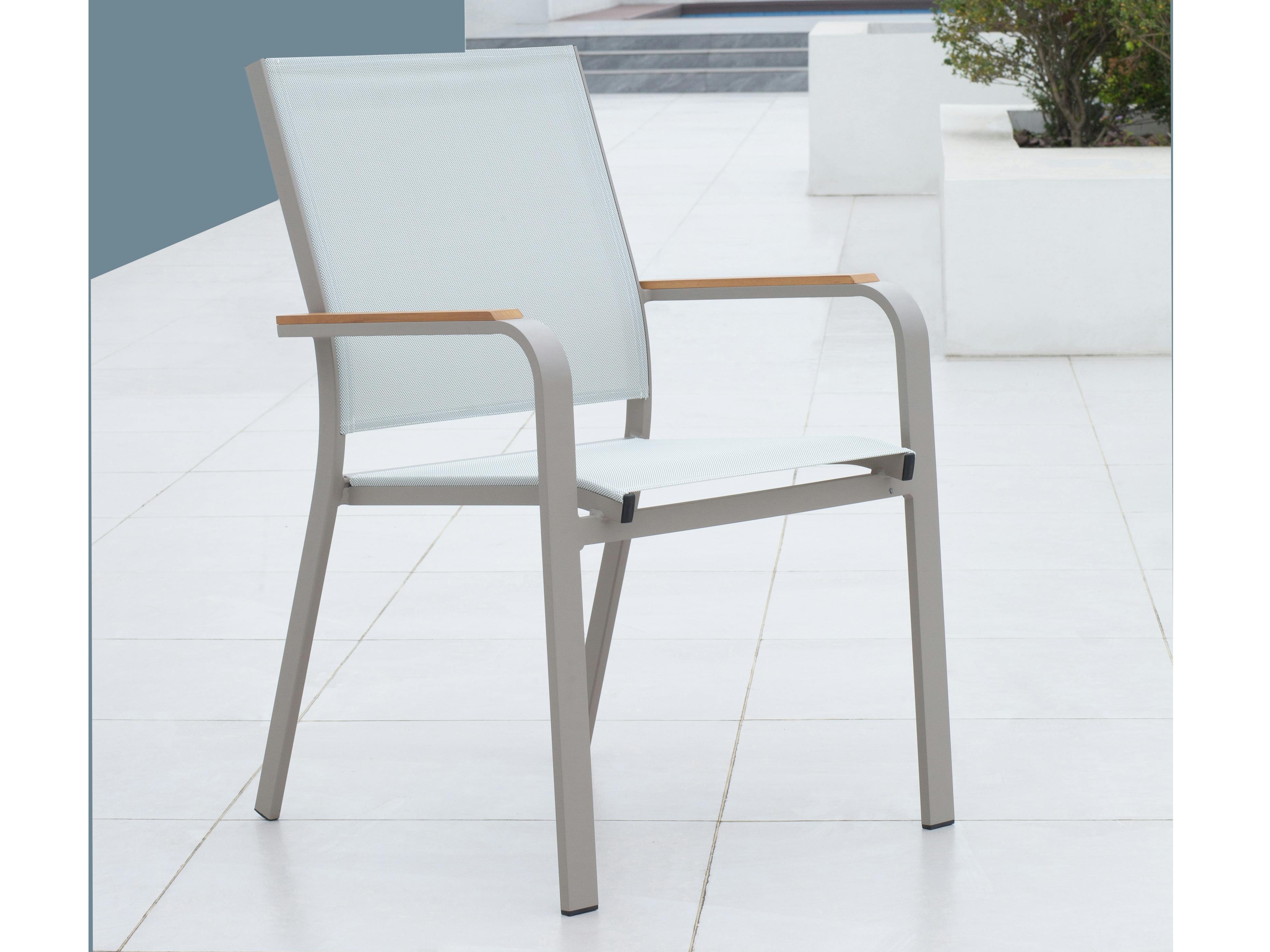 Wentworth Taupe Outdoor Dining Chair With Teak Accent Set Of 6