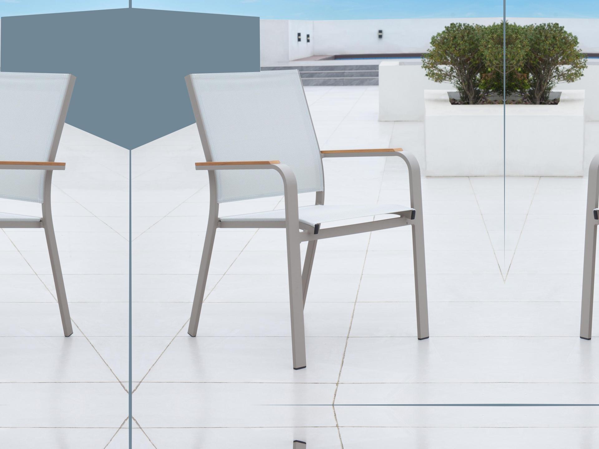 Wentworth Taupe Outdoor Dining Chair With Teak Accent Set Of 4 2