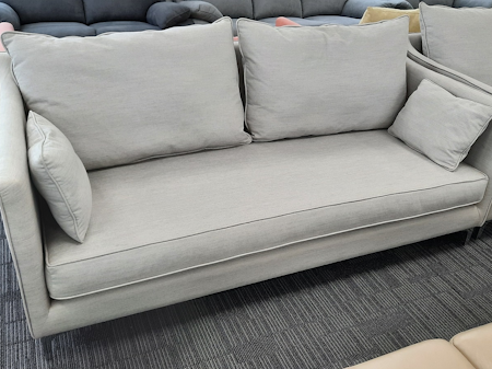 ADA Fabric Three Seat Sofa (Fabric- Gravity Sand ,leg-corner Leg  Chrome ,fill- Feather ,firmness- Soft)