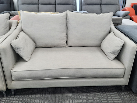 ADA Fabric Two Seat Sofa (Fabric- Gravity Sand ,leg-corner Leg  Chrome ,fill- Feather ,firmness- Soft)