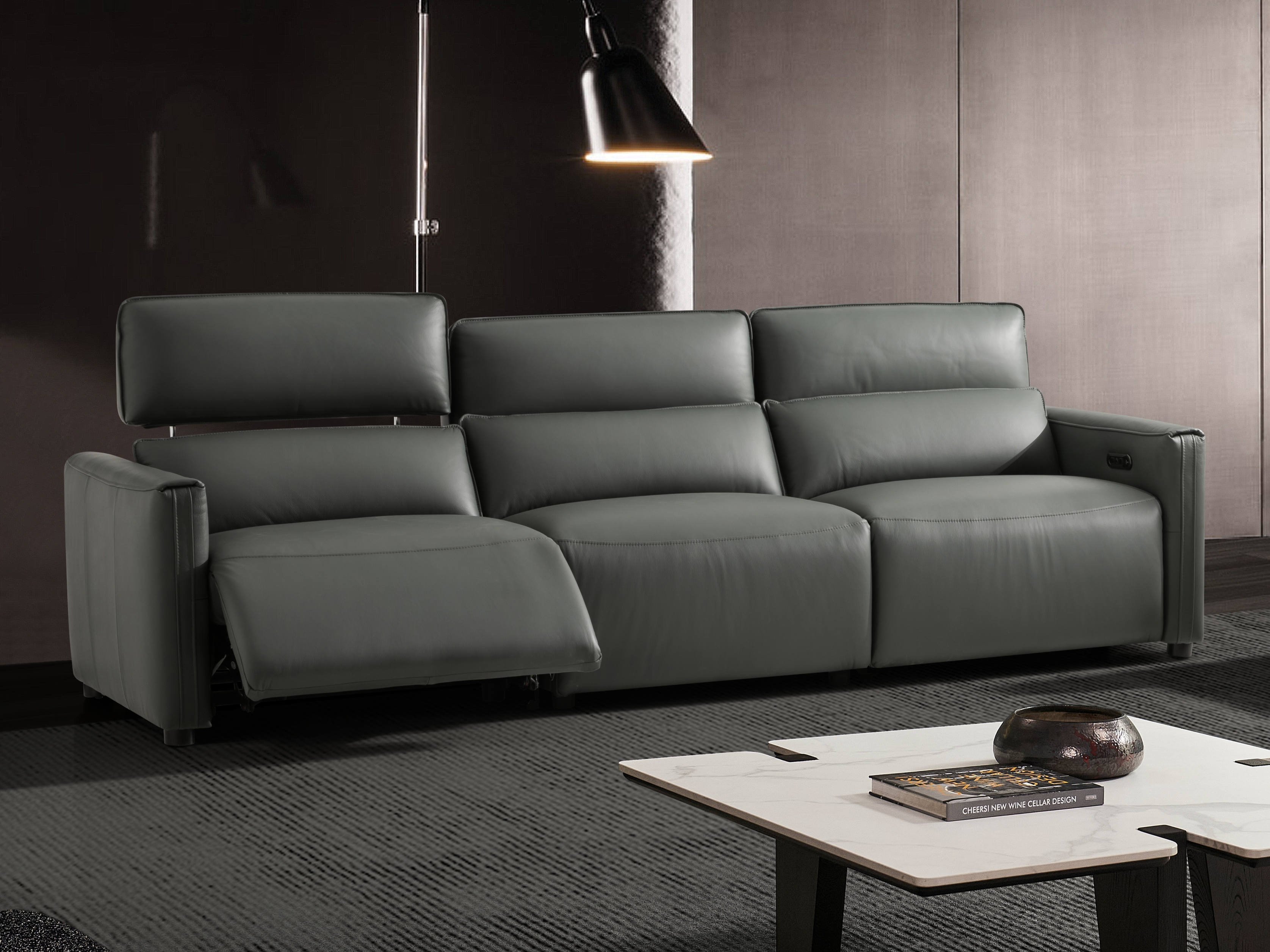 Maverick Leather Recliner Three Seat Sofa
