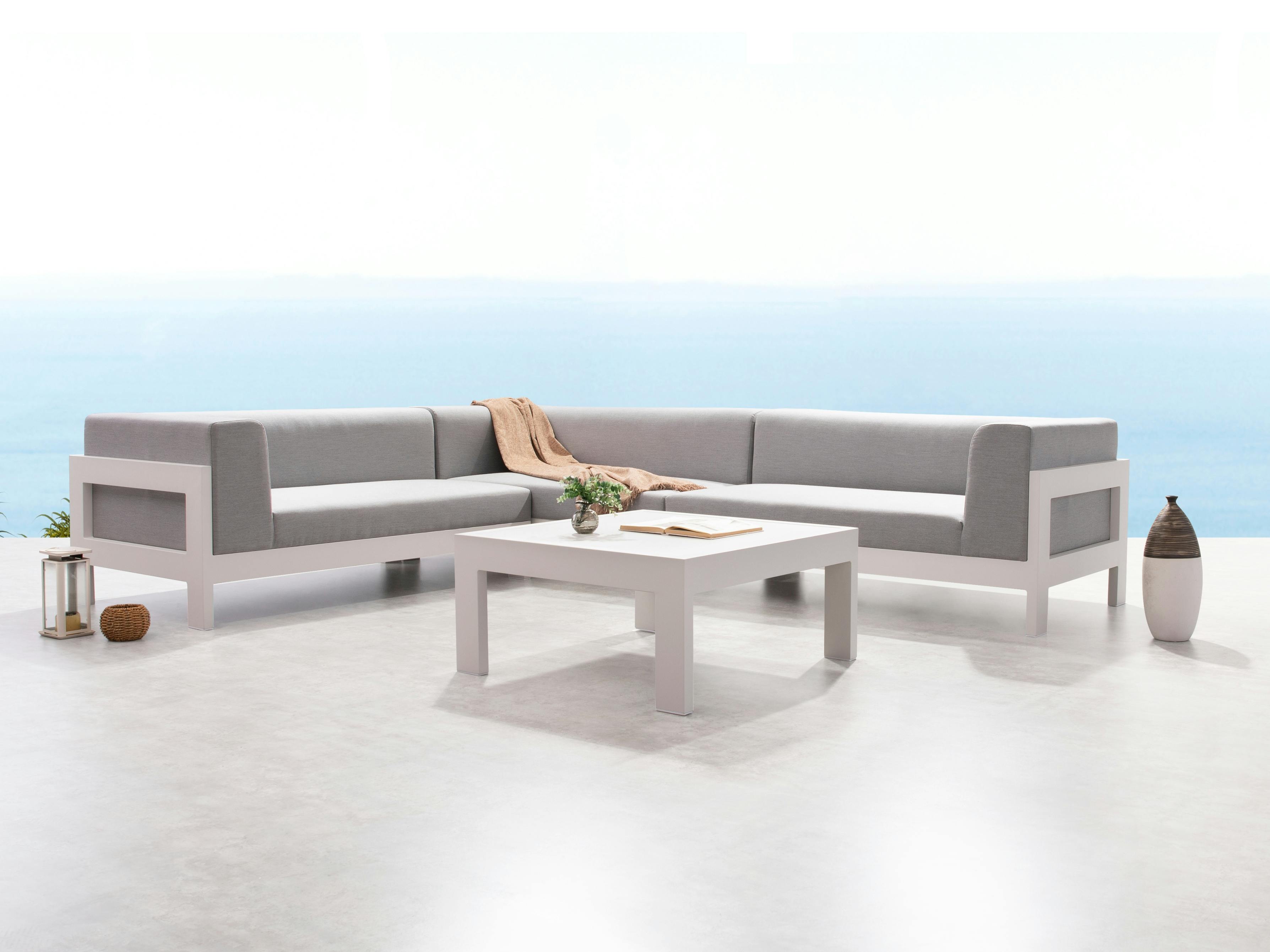 New Noosa White Outdoor Fabric Corner Lounge With Coffee Table