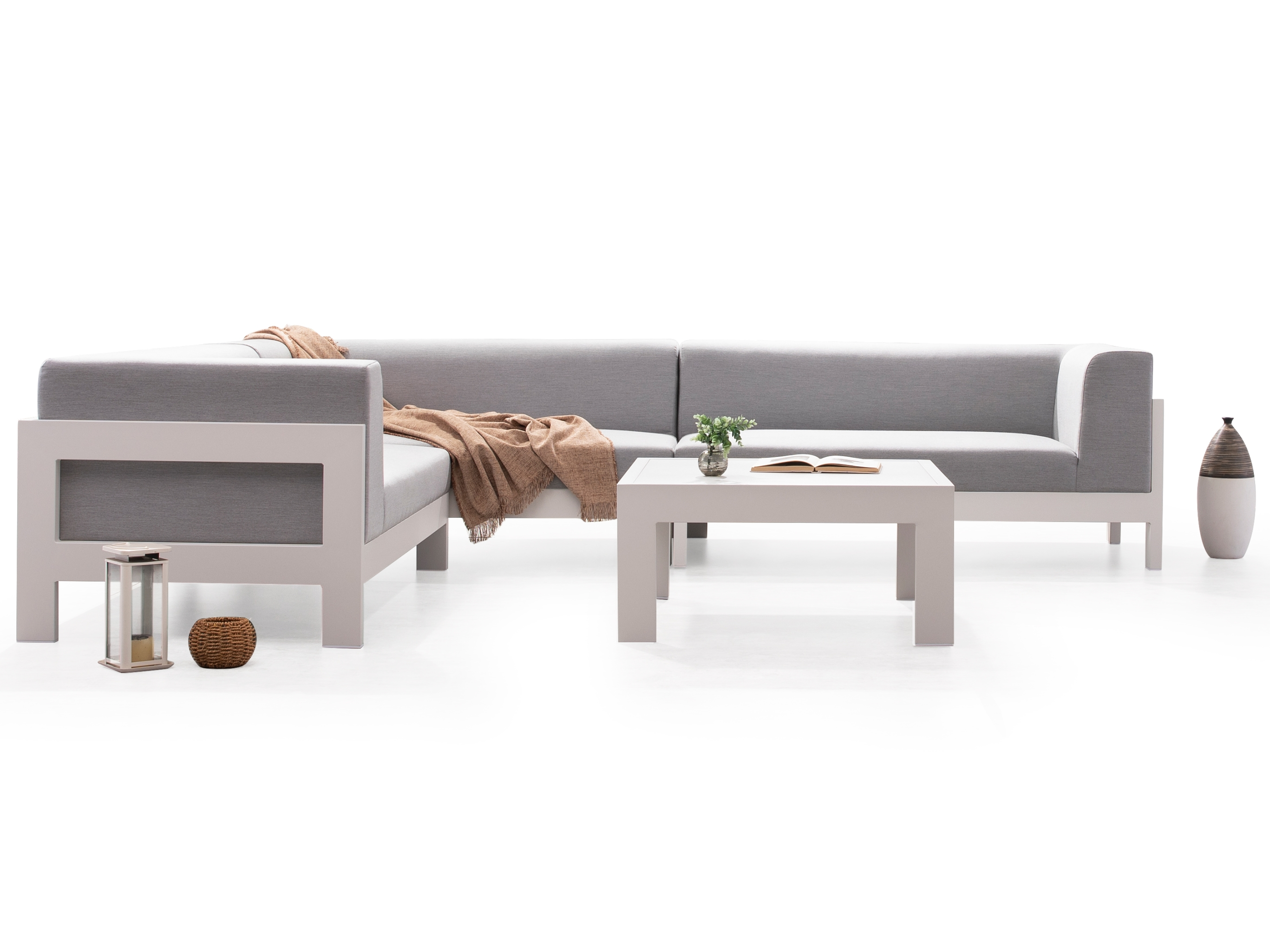 New Noosa White Outdoor Fabric Corner Lounge With Coffee Table 4