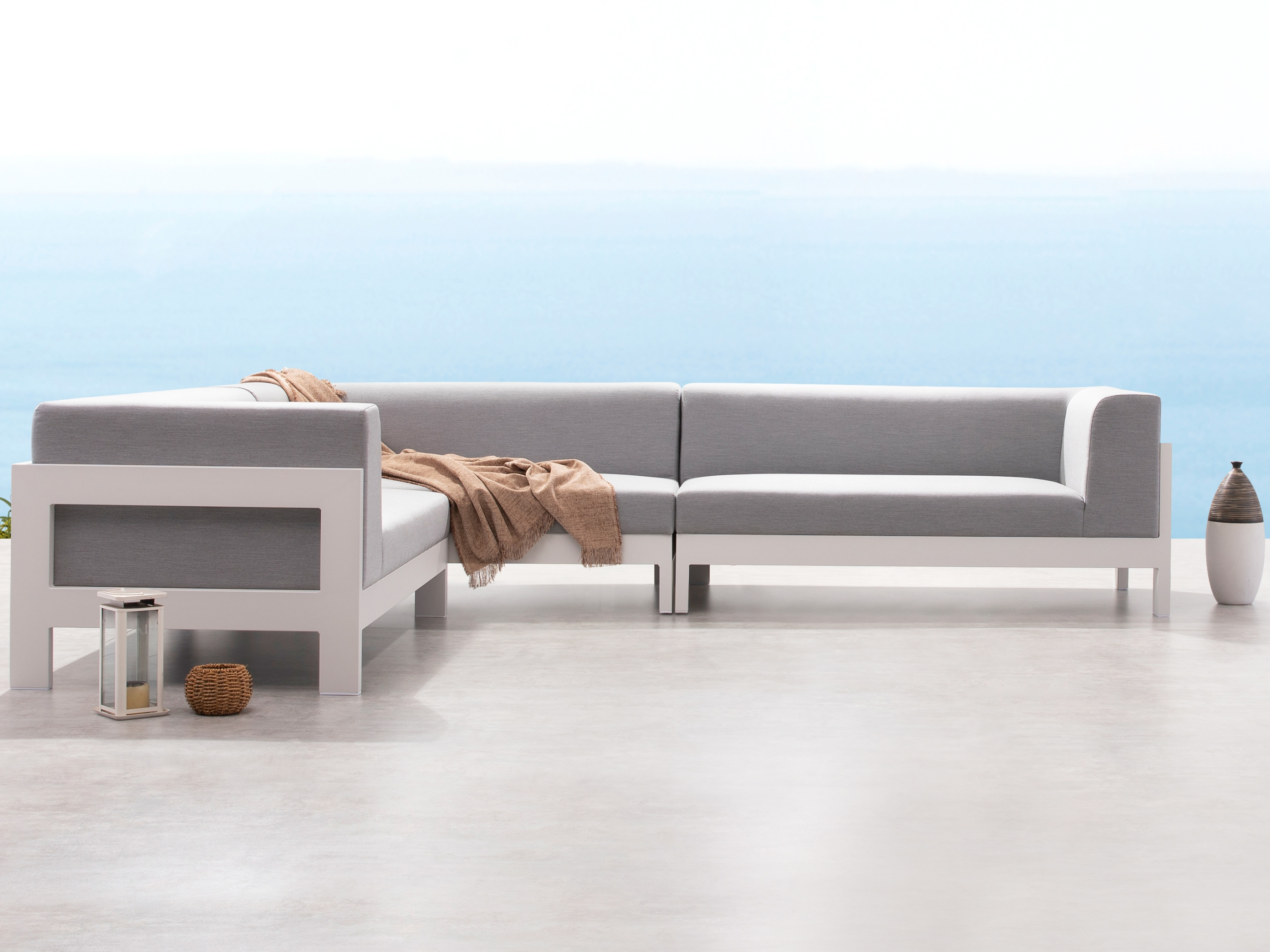 New Noosa White Outdoor Fabric Corner Lounge 3