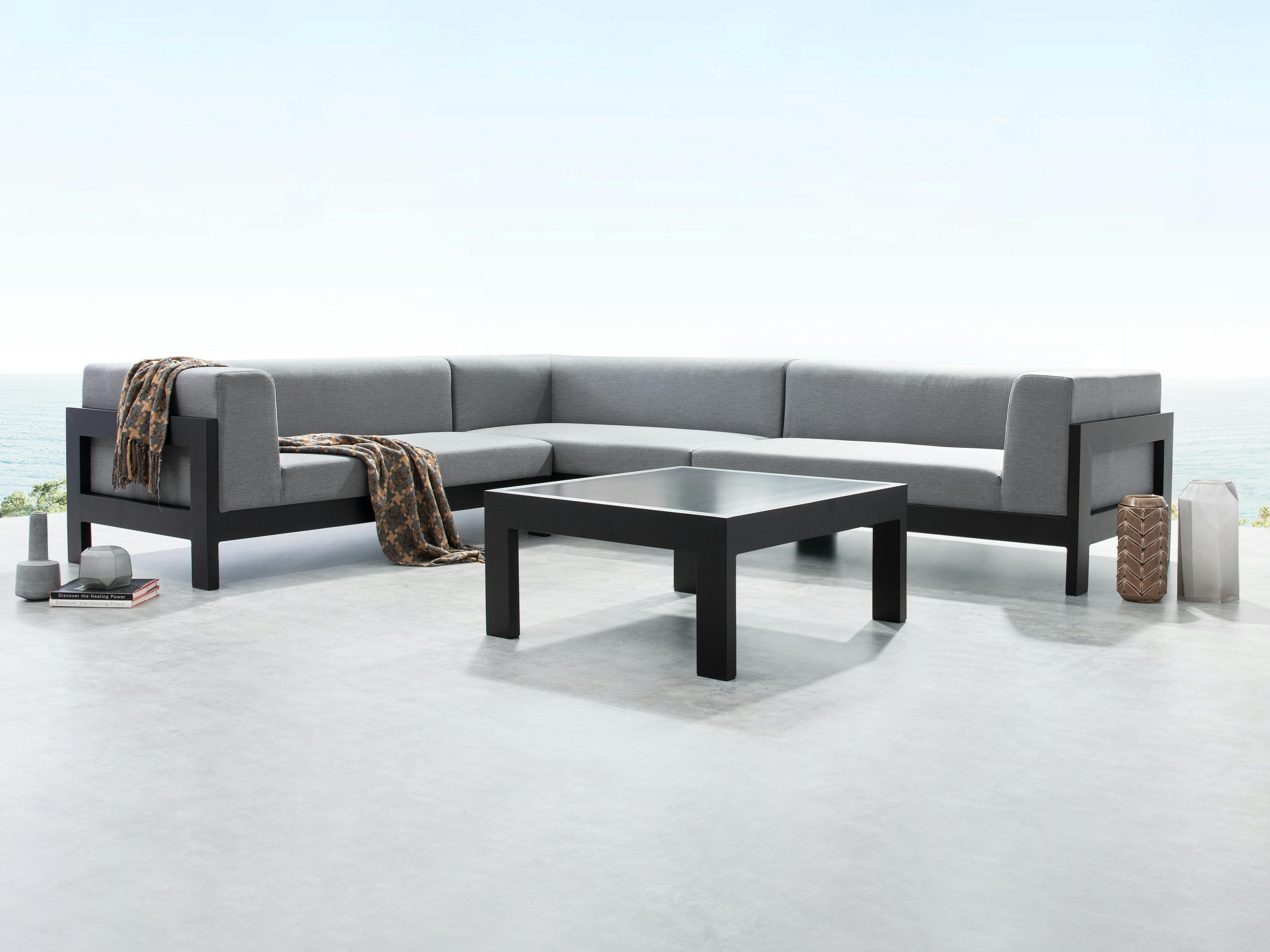 New Noosa Black Outdoor Fabric Corner Lounge With Coffee Table