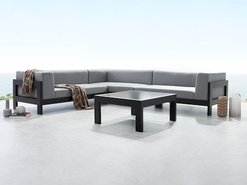 New Noosa Black Outdoor Fabric Corner Lounge With Coffee Table 5