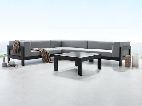 New Noosa Black Outdoor Fabric Corner Lounge With Coffee Table