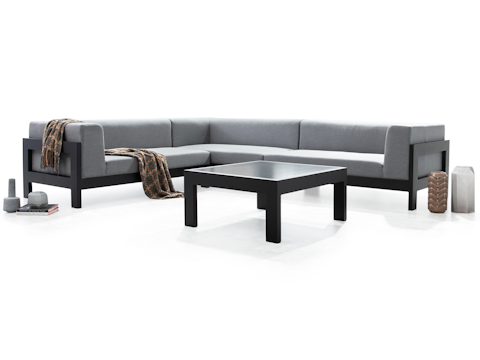 New Noosa Black Outdoor Fabric Corner Lounge With Coffee Table 9
