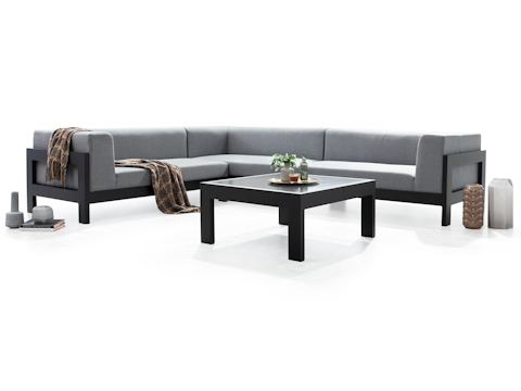 New Noosa Black Outdoor Fabric Corner Lounge With Coffee Table 8