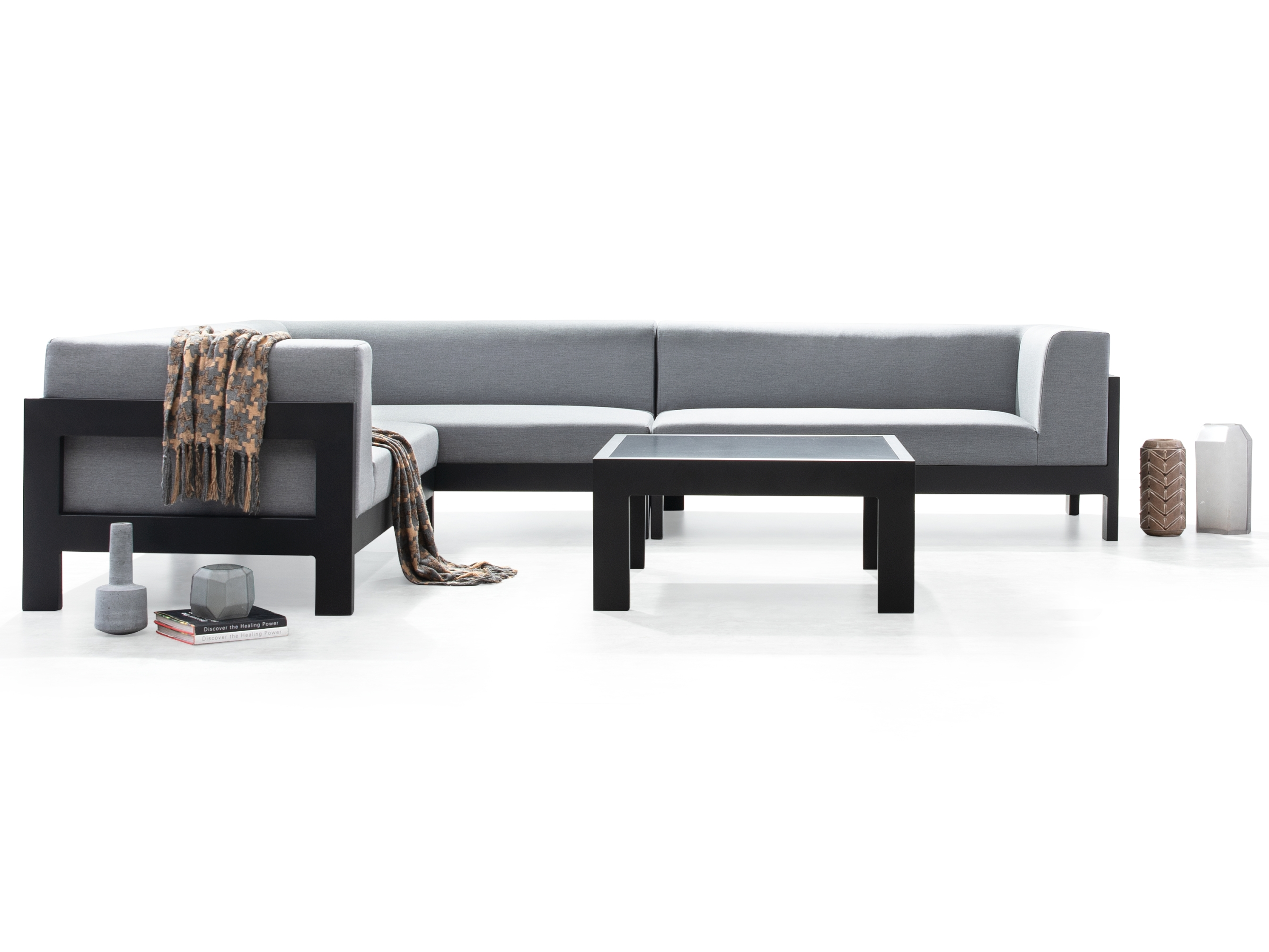 New Noosa Black Outdoor Fabric Corner Lounge With Coffee Table 3