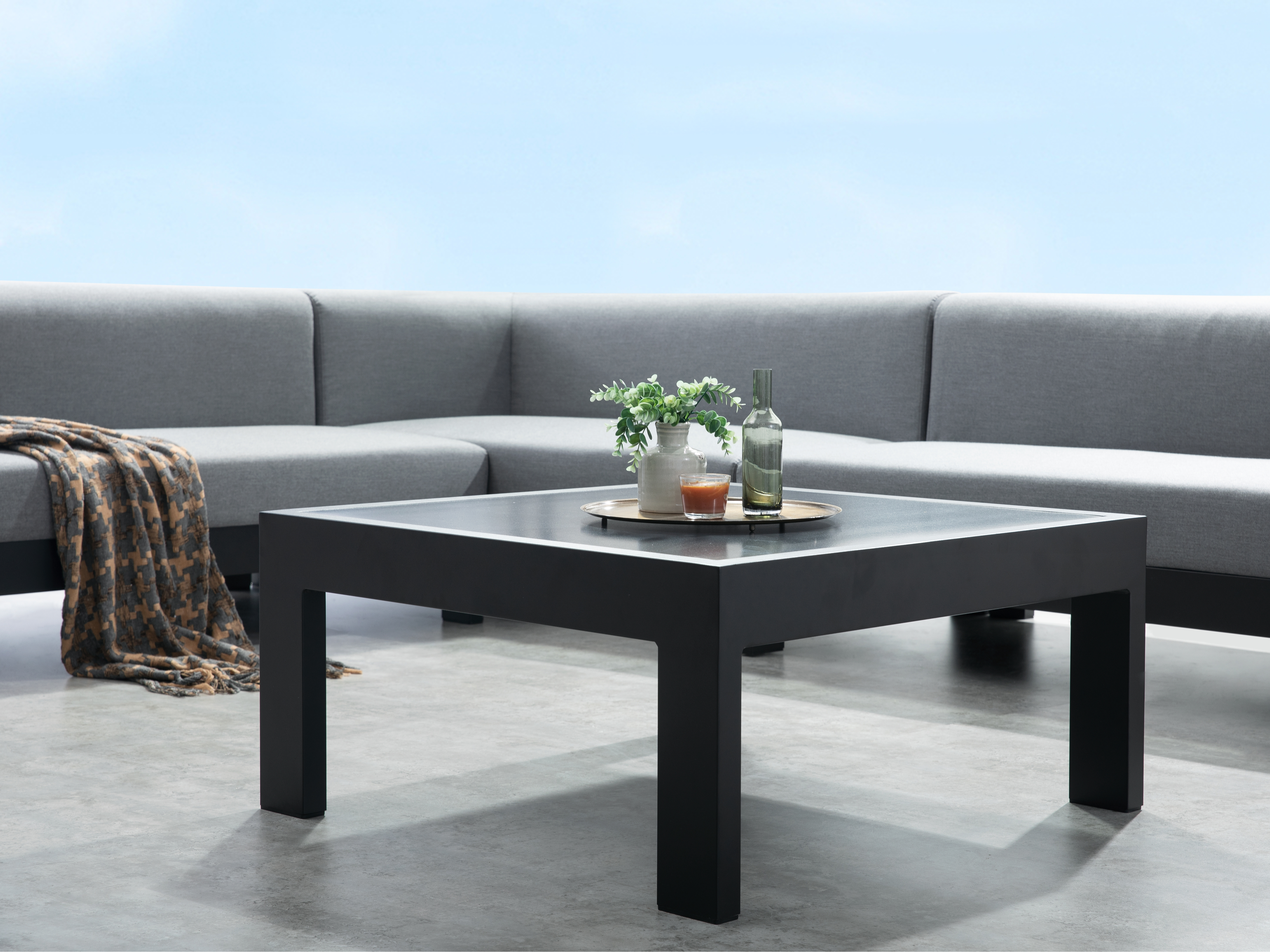 New Noosa Black Outdoor Fabric Corner Lounge With Coffee Table 4