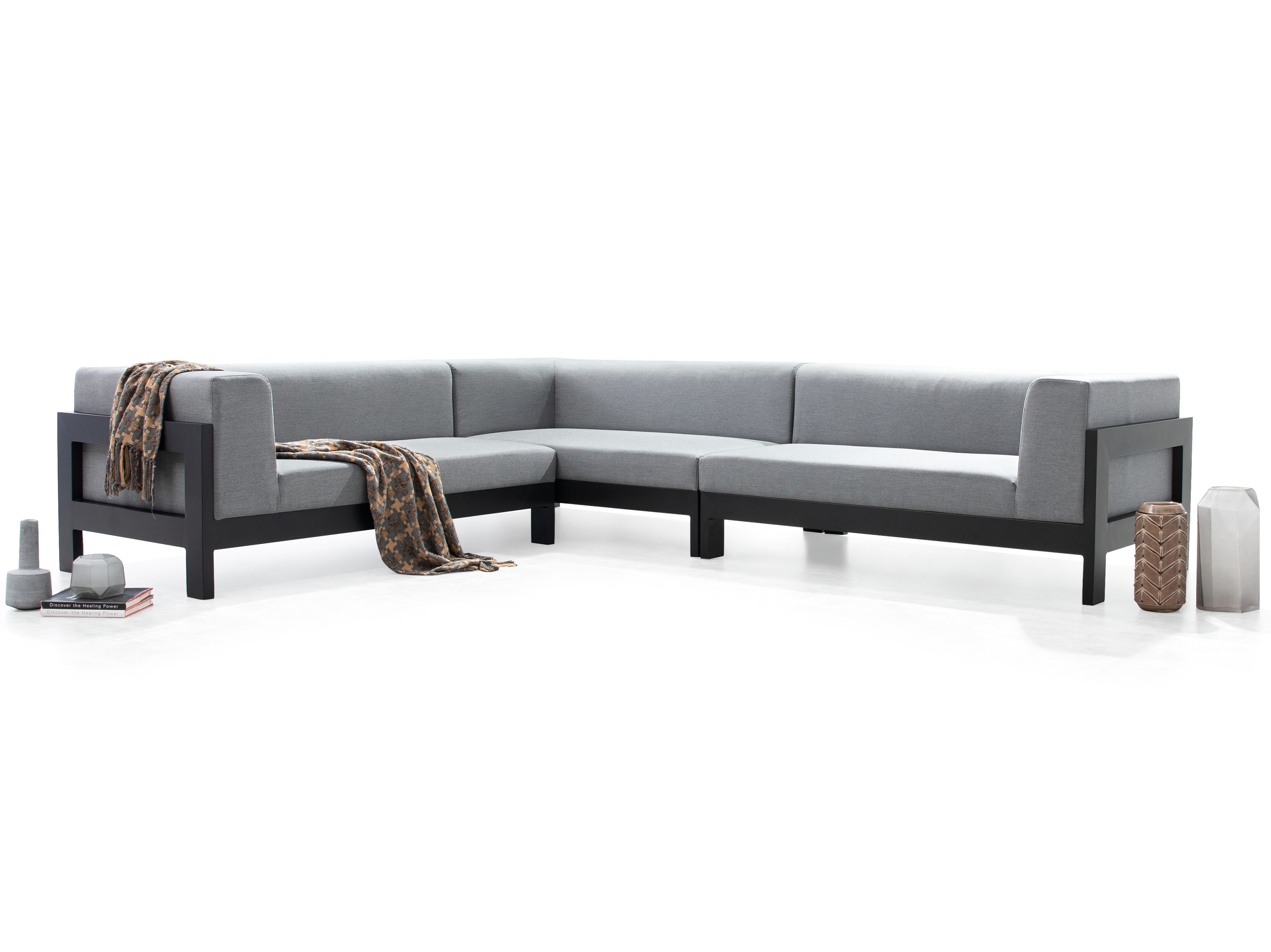 New Noosa Black Outdoor Fabric Corner Lounge 8