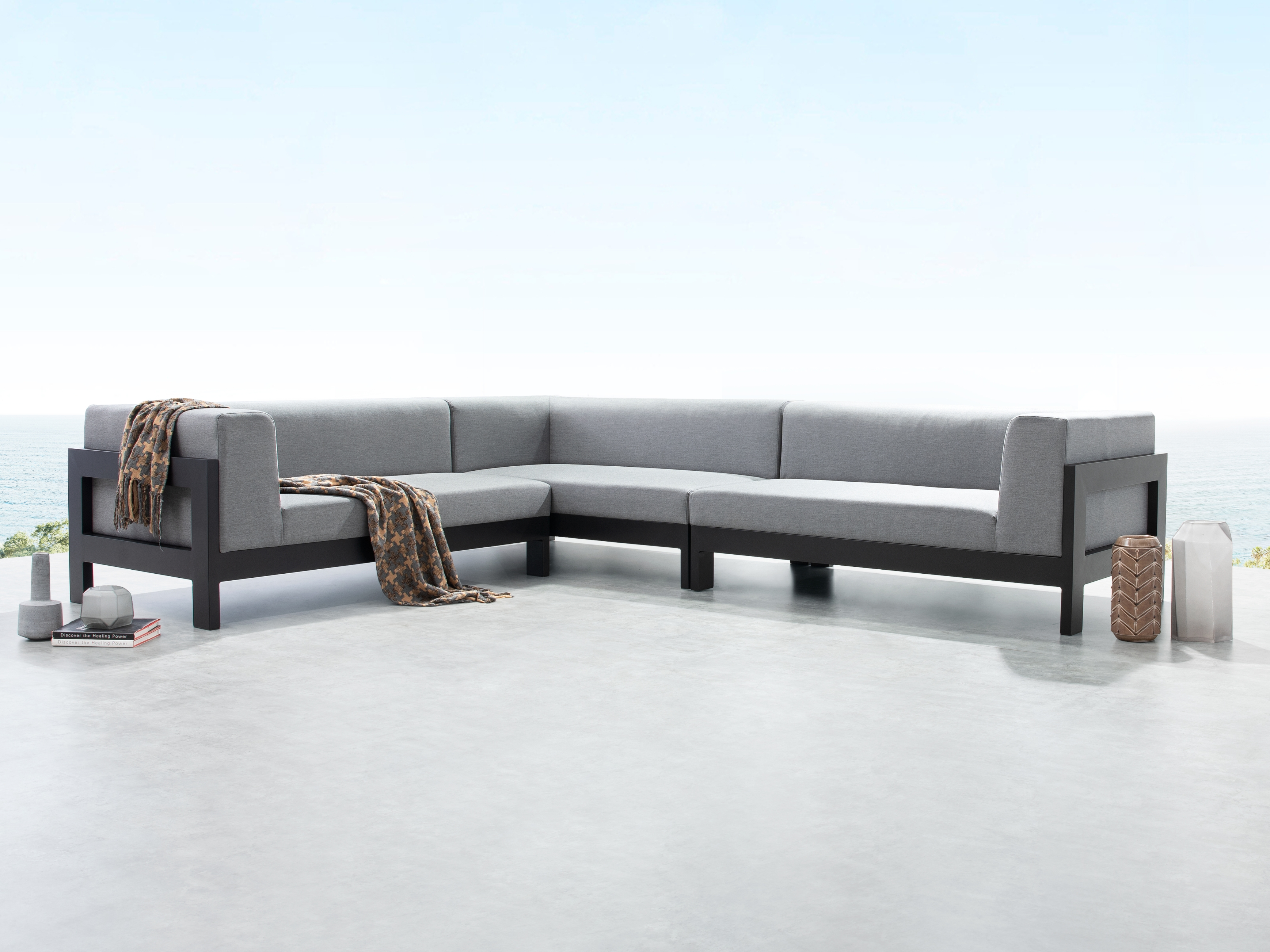 New Noosa Black Outdoor Fabric Corner Lounge 4