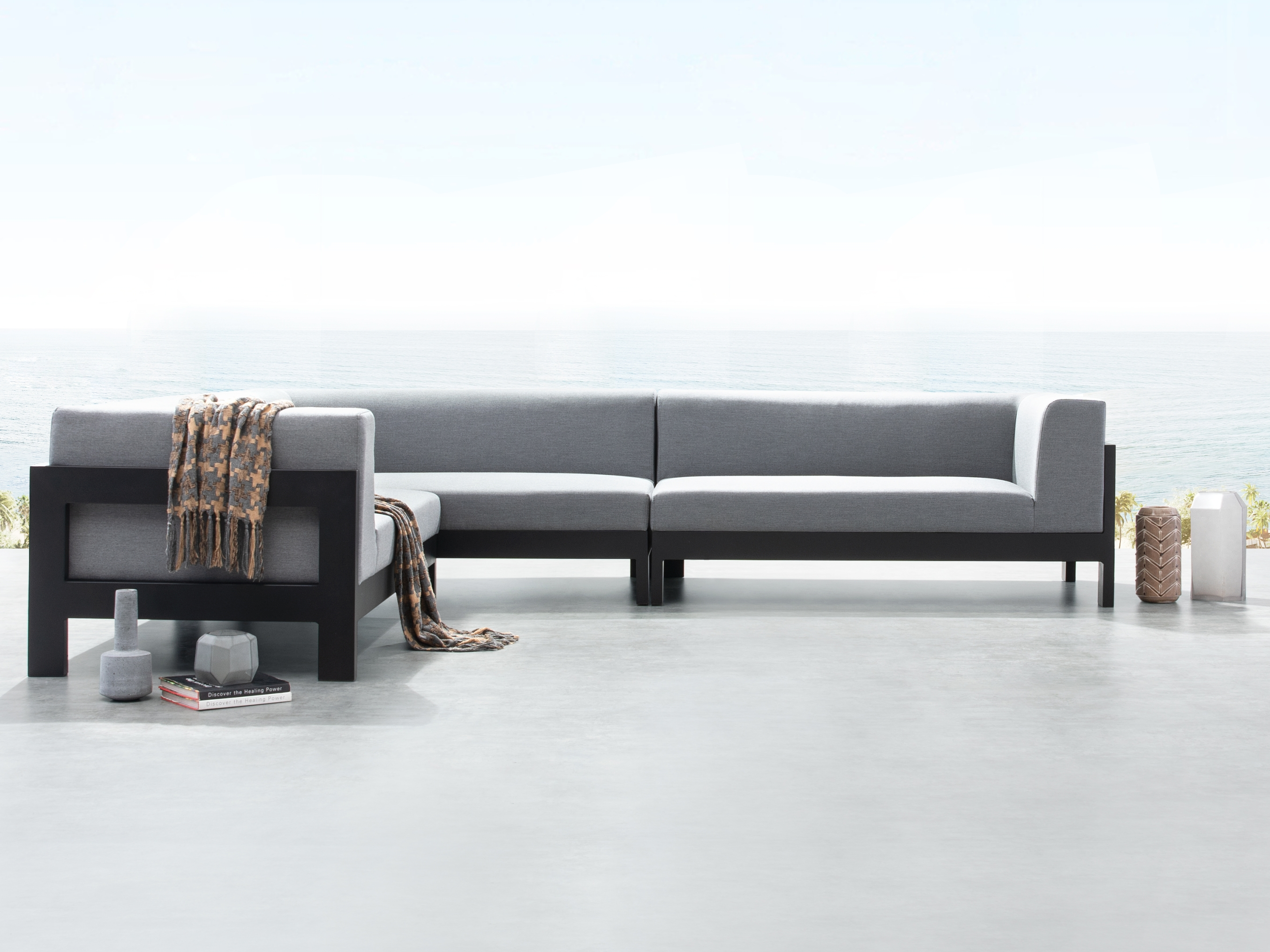 New Noosa Black Outdoor Fabric Corner Lounge 2