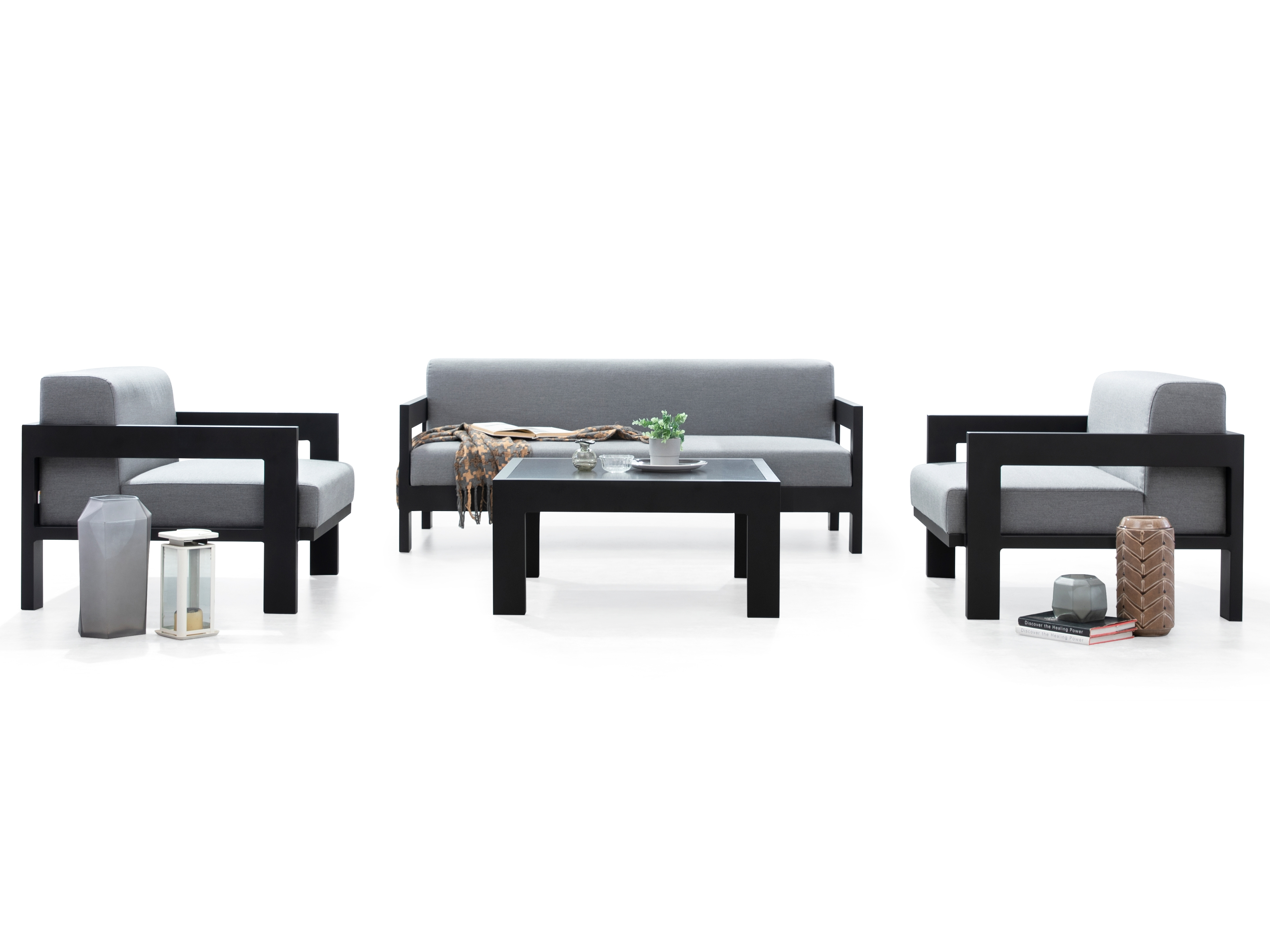 New Noosa Black Outdoor Lounge Set 2+1+1 With Coffee Table 6