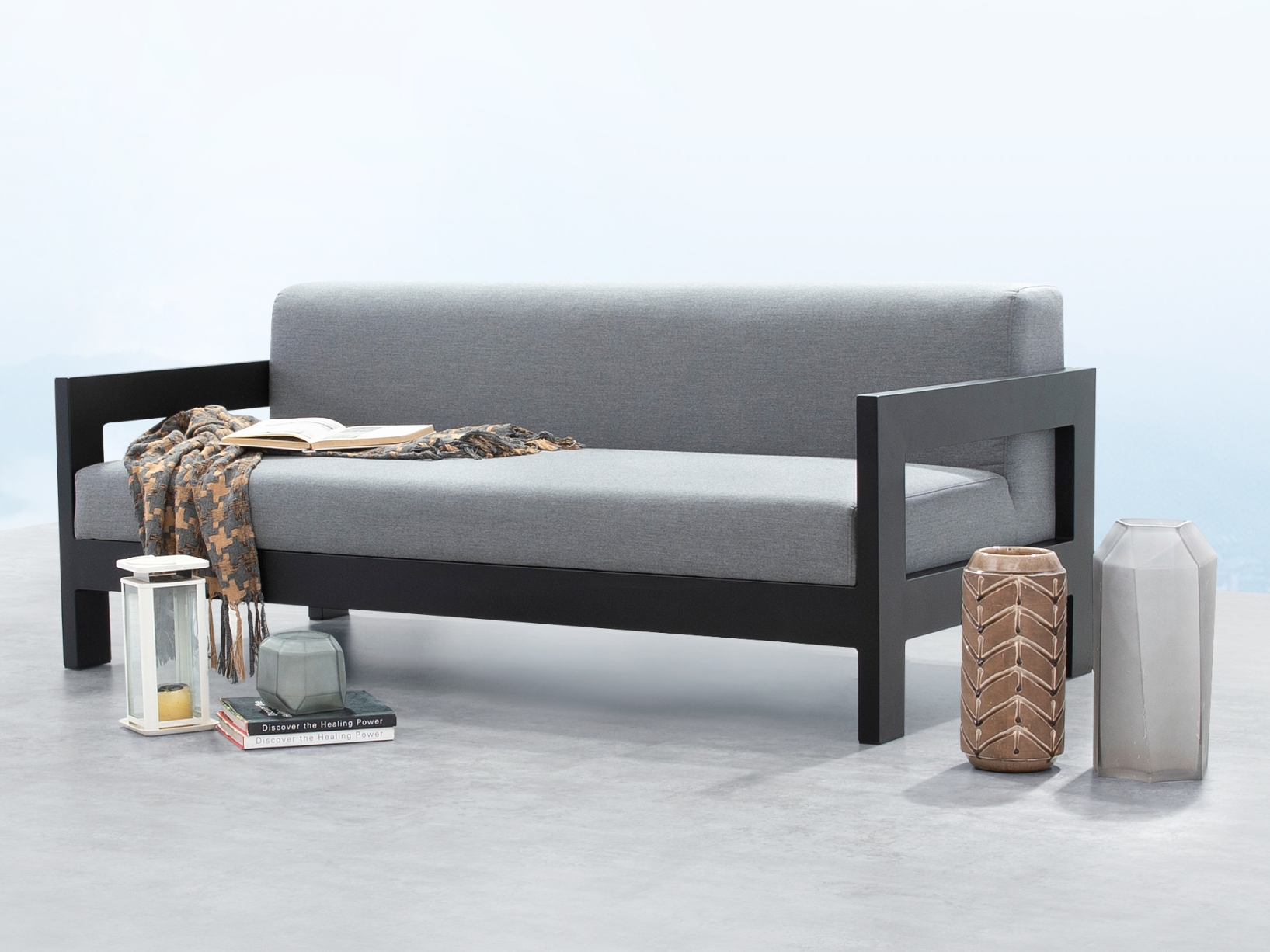 New Noosa Black Outdoor Fabric Two Seat Sofa 4