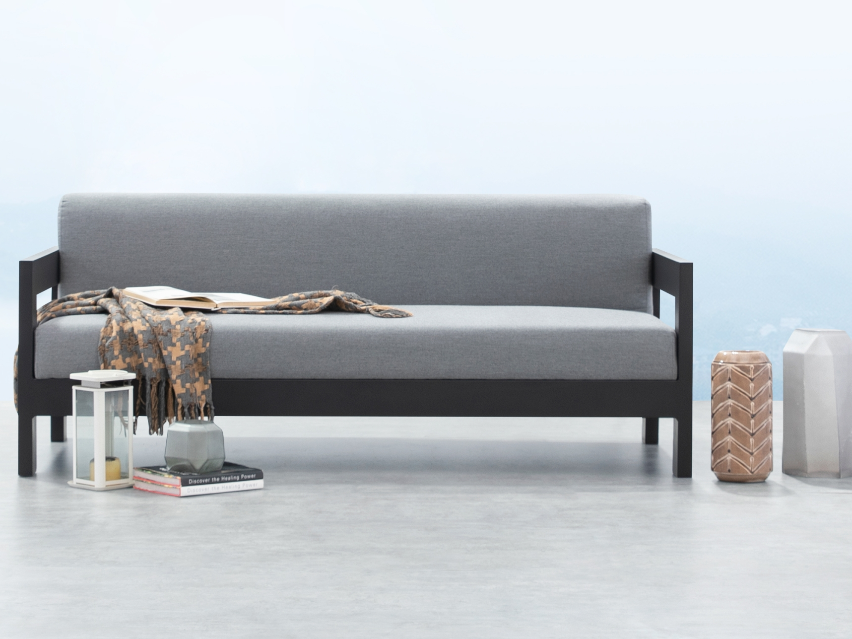 New Noosa Black Outdoor Fabric Two Seat Sofa 2