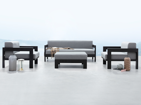 New Noosa Black Outdoor Lounge Set 2+1+1 With Ottoman 1