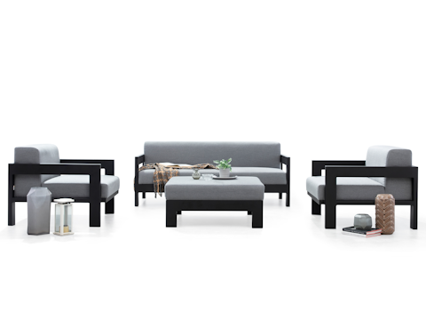 New Noosa Black Outdoor Lounge Set 2+1+1 With Ottoman 5