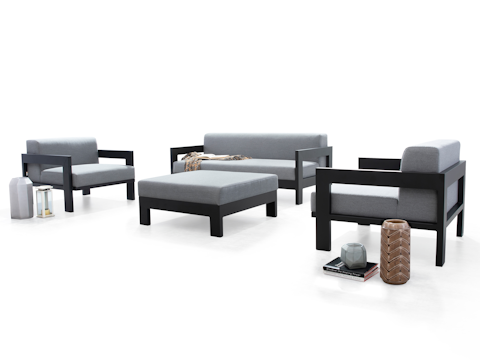 New Noosa Black Outdoor Lounge Set 2+1+1 With Ottoman 4