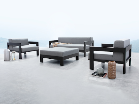 New Noosa Black Outdoor Lounge Set 2+1+1 With Ottoman 2