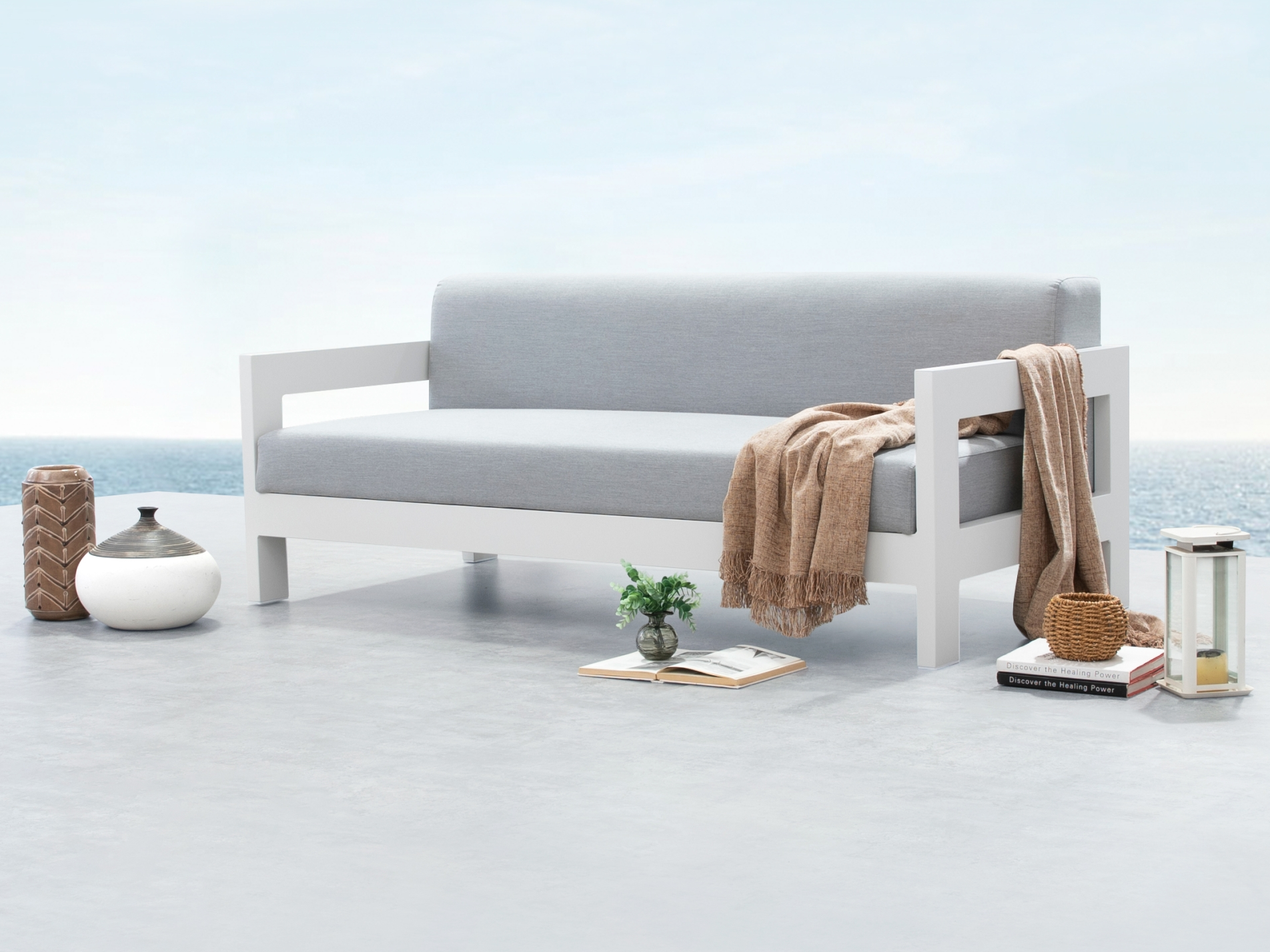 New Noosa White Outdoor Fabric Two Seat Sofa 4