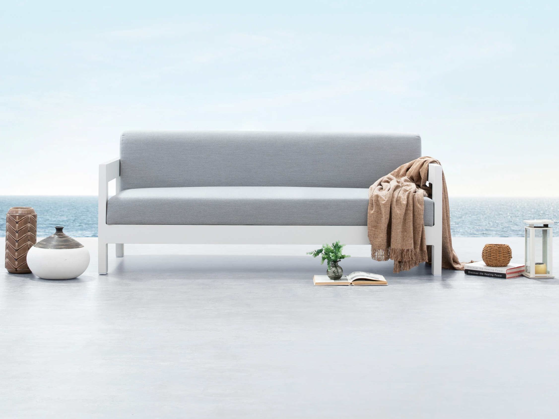 New Noosa White Outdoor Fabric Two Seat Sofa 2