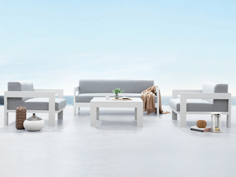 New Noosa White Outdoor Lounge Set 2+1+1 With Coffee Table 1