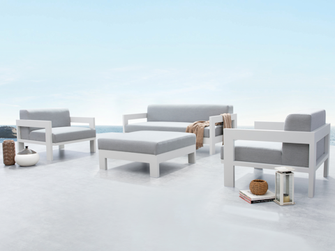 New Noosa White Outdoor Lounge Set 2+1+1 With Ottoman 2