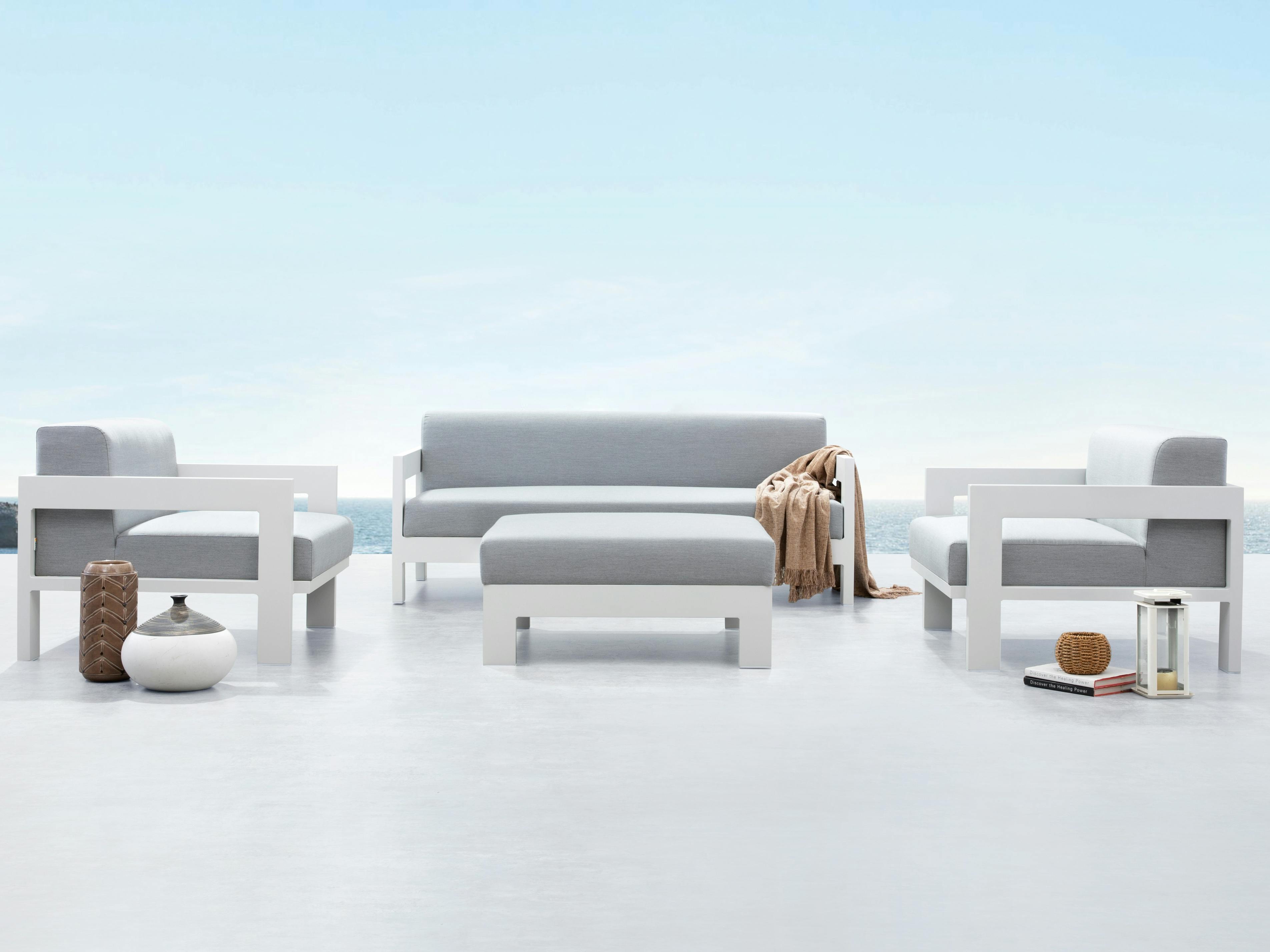 New Noosa White Outdoor Lounge Set 2+1+1 With Ottoman