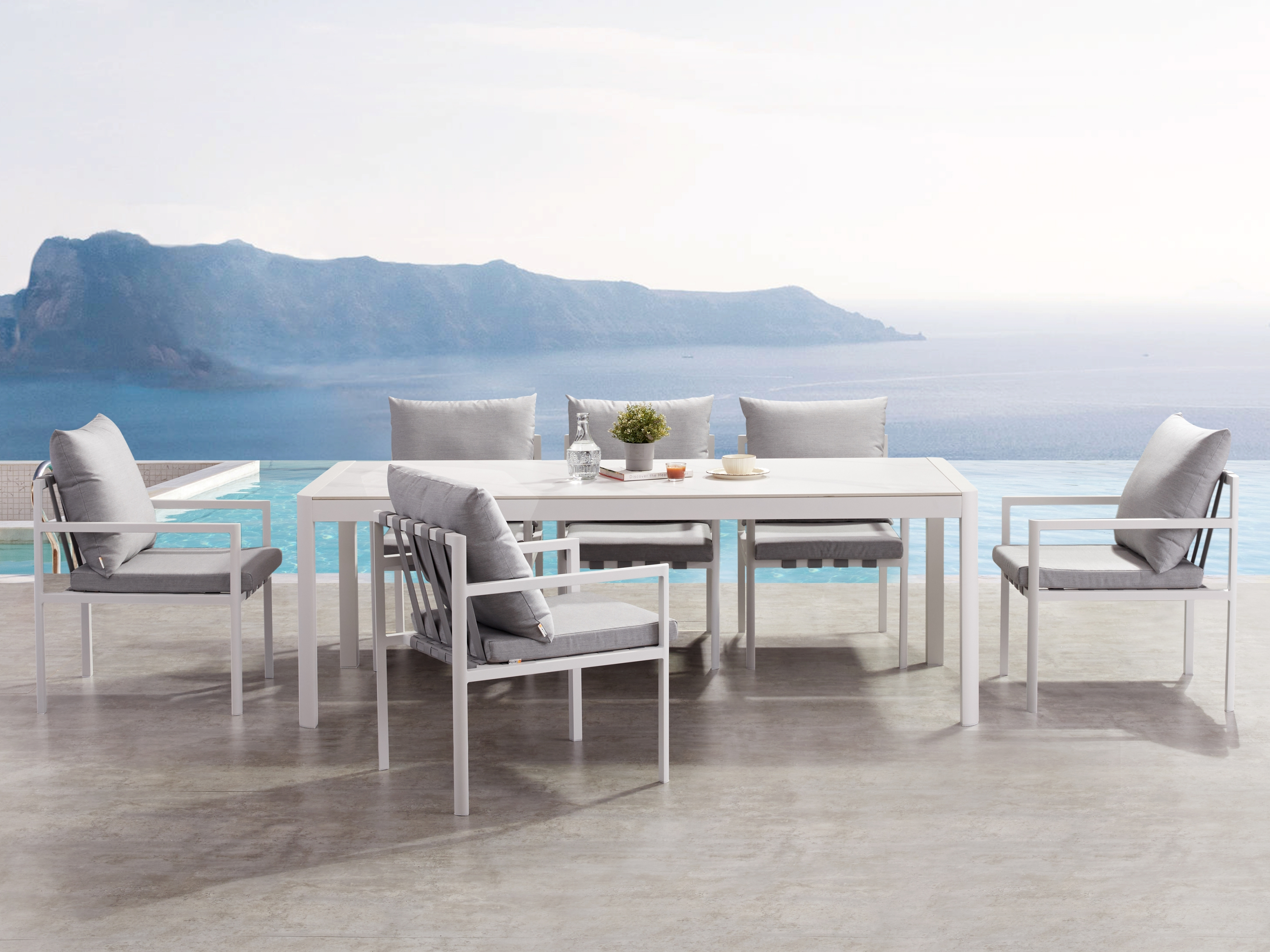 Manly White 7-piece Outdoor Ceramic Dining Set 2